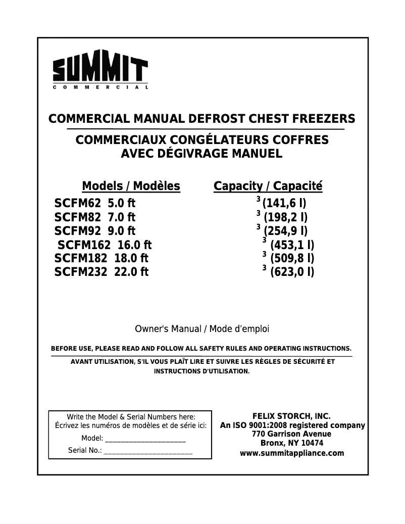 Page n°1 - Manuel utilisateur Summit SCFM62