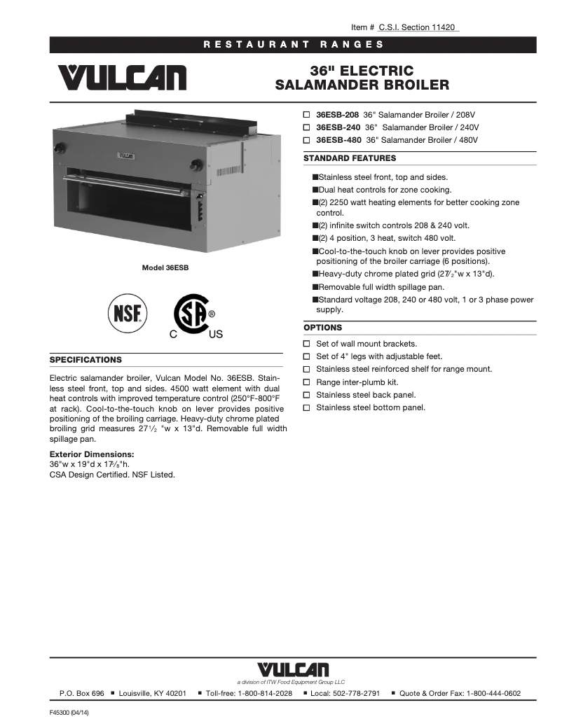 Página 1 del manual Ficha técnica Vulcan 36ESB