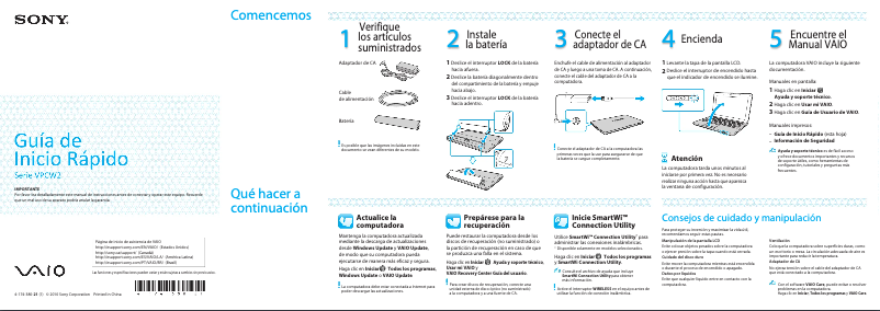 Página 1 del manual Guía de instalación Sony Vaio VPCW221AX