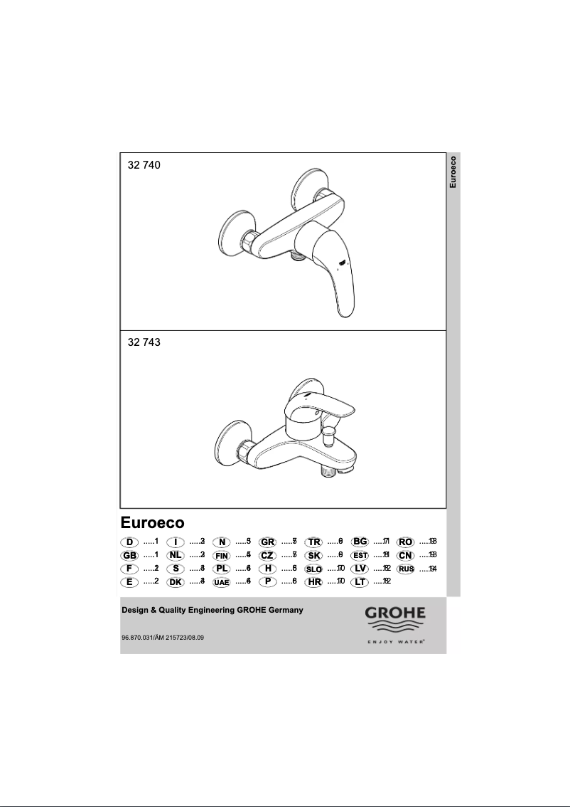 Página 1 del manual Manual de usuario Grohe Euroeco 32743000