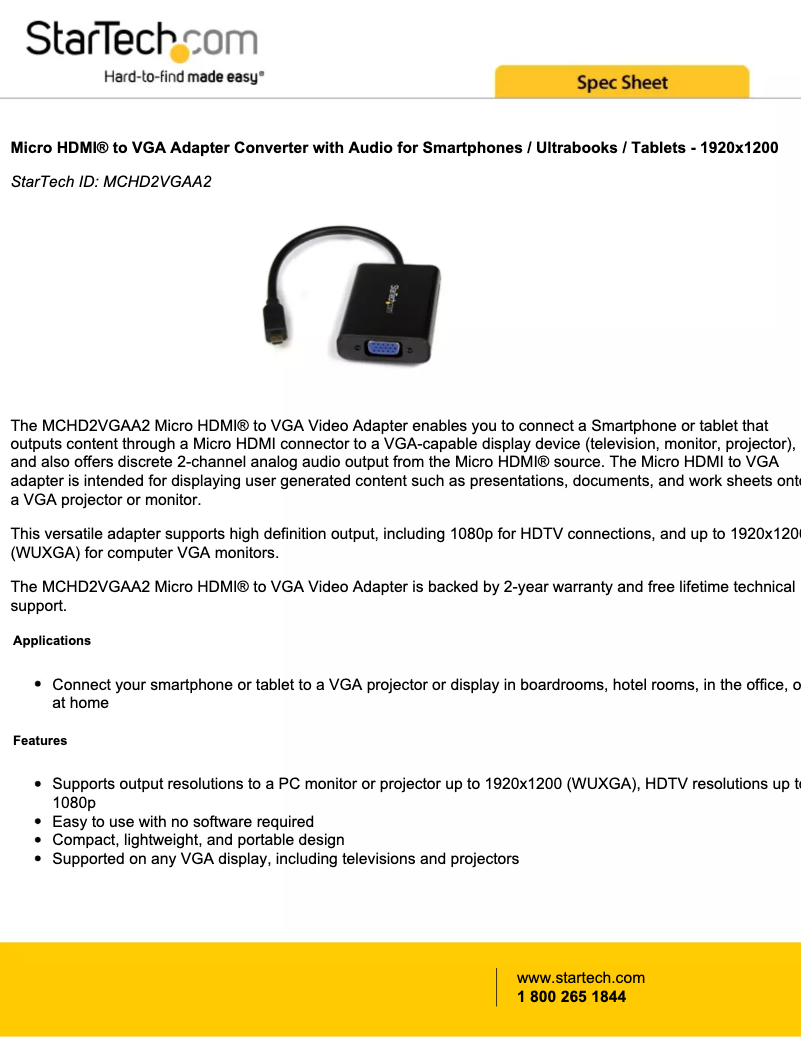 Page 1 of the manual User Manual StarTech.com MCHD2VGAA2