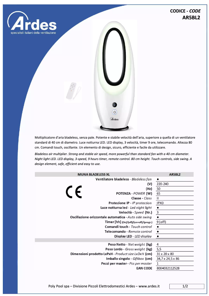 Page n°1 - Fiche technique Ardes AR5BL2