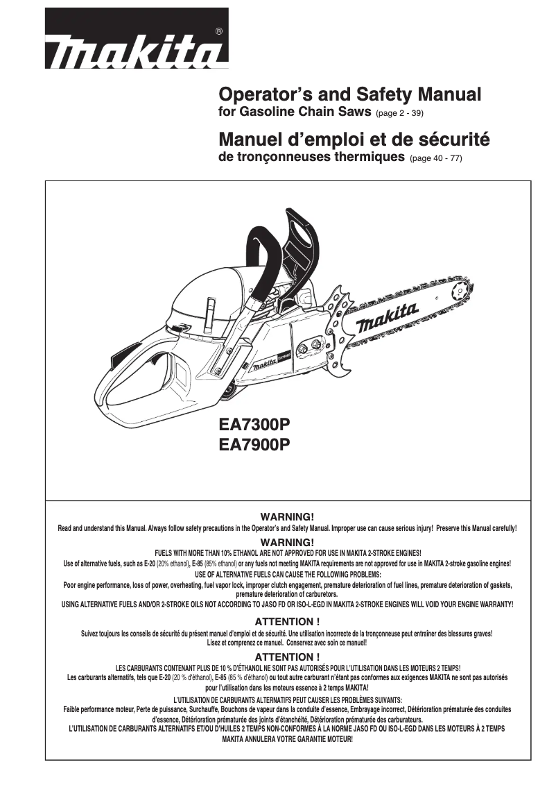 Page 1 de la notice Manuel utilisateur Makita EA7900P