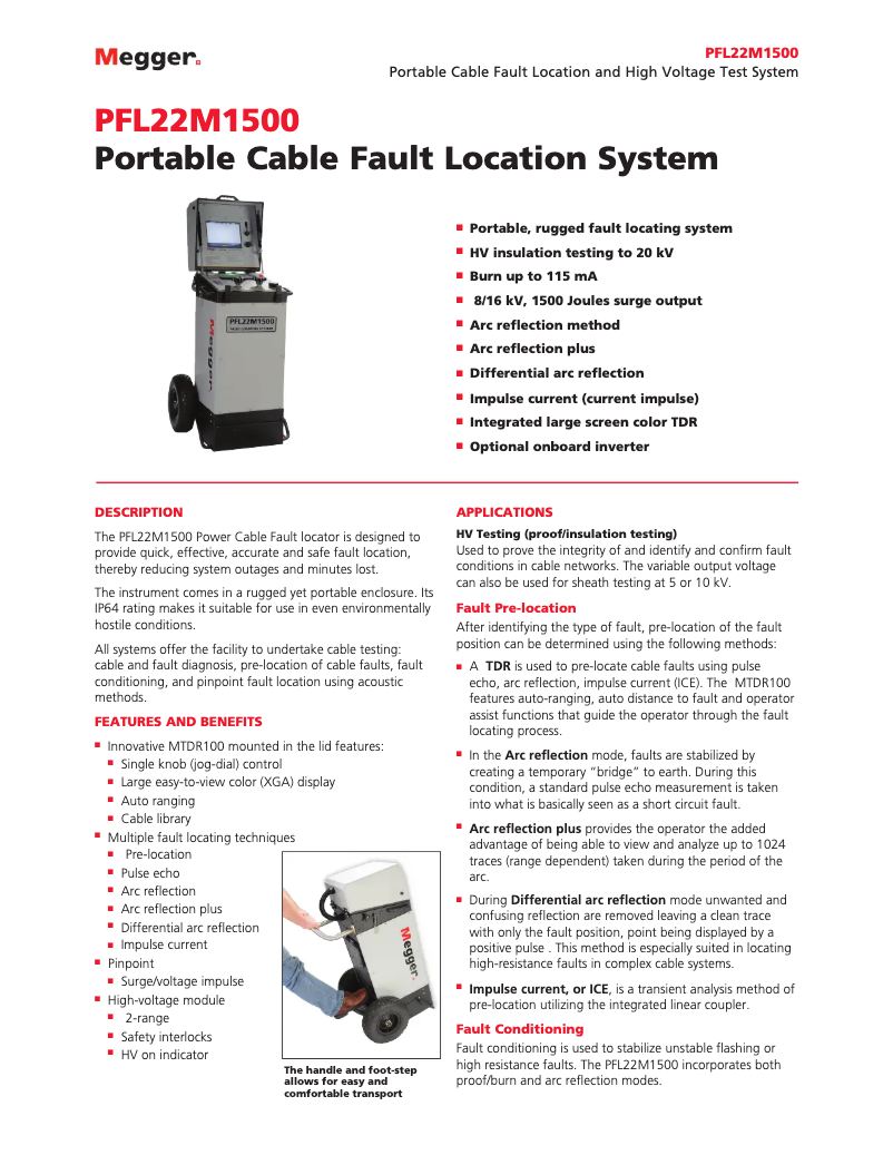 Page 1 de la notice Fiche technique Megger PFL22M1500INV