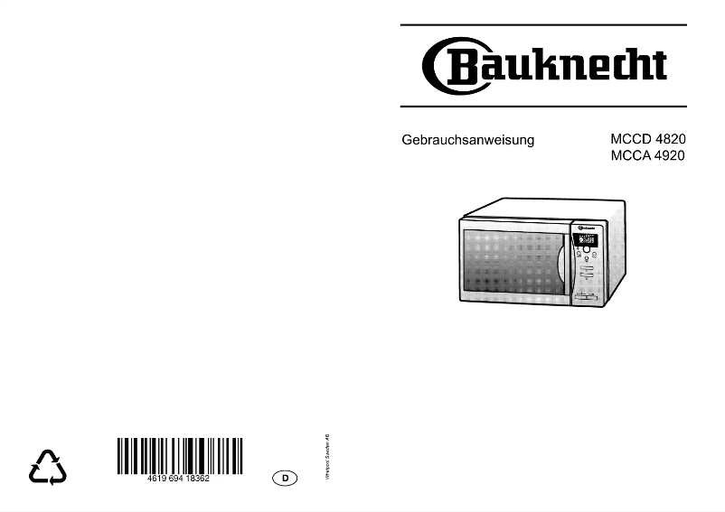 Page 1 de la notice Manuel utilisateur Bauknecht MCCA 4920 BL