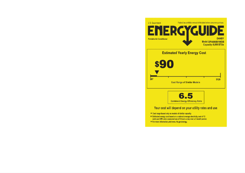 Page 1 de la notice Label énergétique Danby DPA060B1WDB