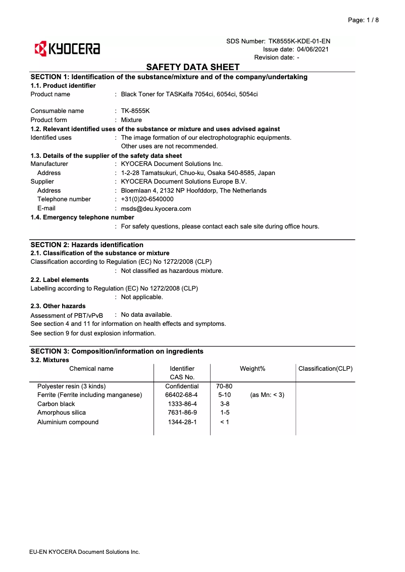 Page 1 de la notice Instructions de sécurité Kyocera TASKalfa 5054ci
