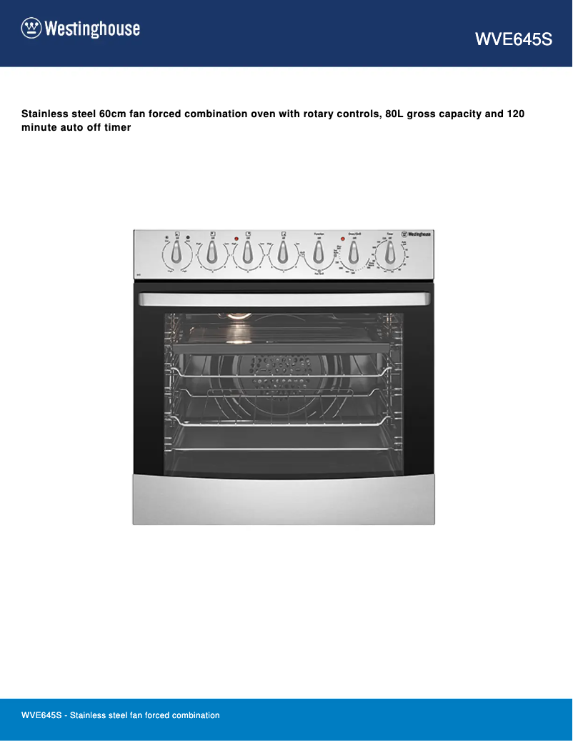 Page 1 de la notice Fiche technique Westinghouse WVE645