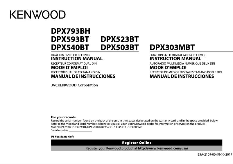 Page n°1 - Manuel utilisateur Kenwood DPX503BT