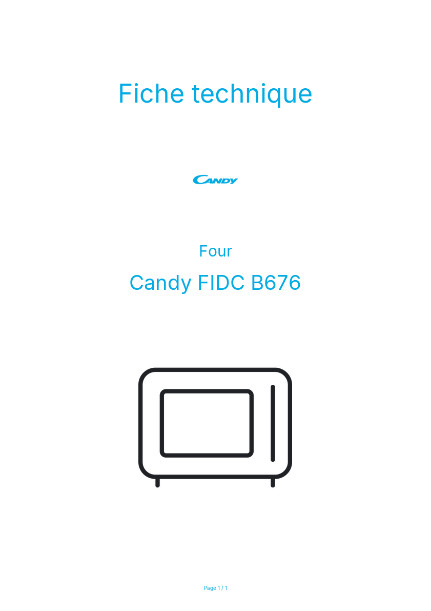 Page n°1 - Fiche technique Candy FIDC B676