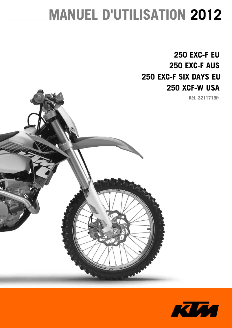 Image de la première page du manuel de l'appareil 250 EXC-F (2012)