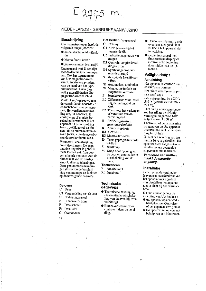 Página 1 del manual Manual de usuario Scholtès F 2775 M