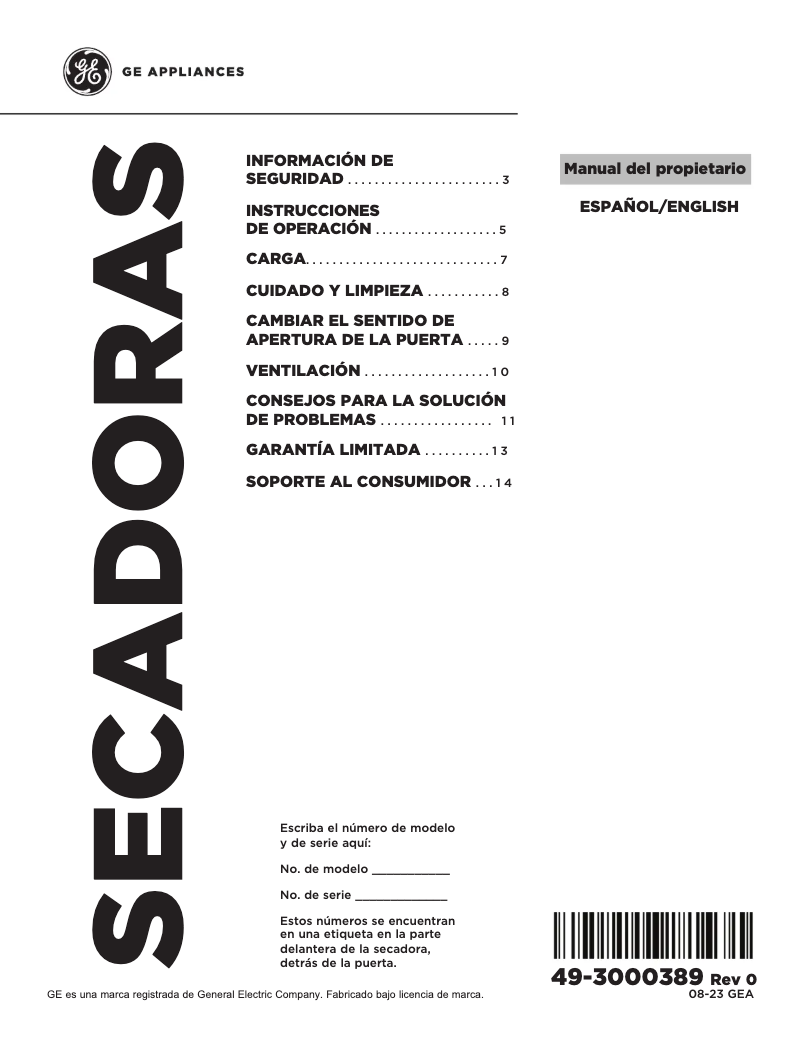 Page 1 de la notice Manuel utilisateur GE ETD48GASWWB