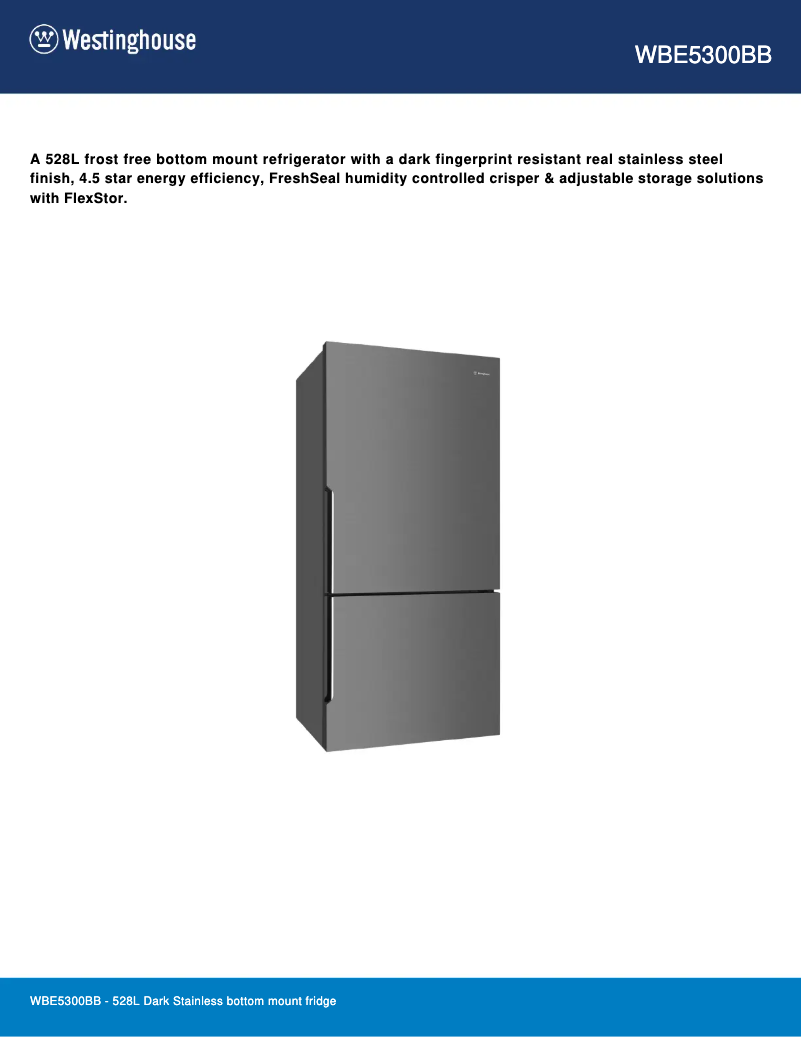 Page 1 de la notice Fiche technique Westinghouse WBE5300BB