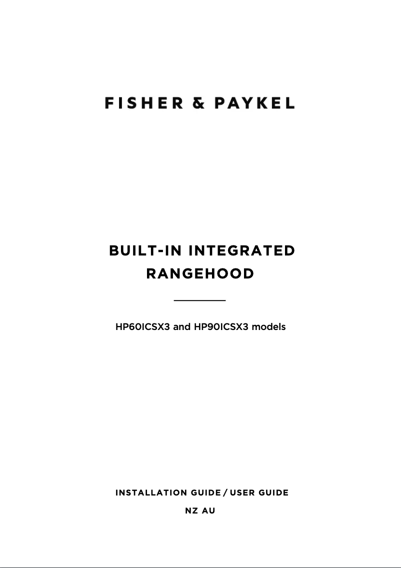 Page 1 de la notice Guide d'installation Fisher & Paykel HP60ICSX3