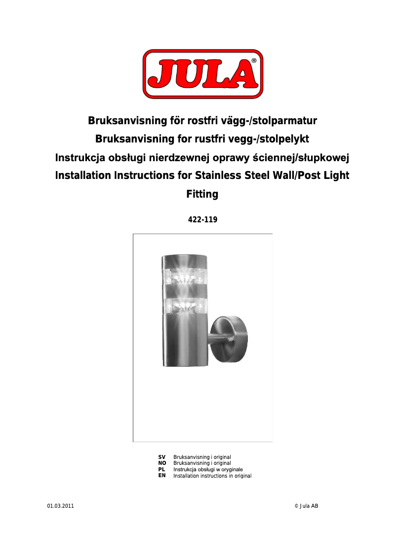Page 1 de la notice Manuel utilisateur Anslut 422-119