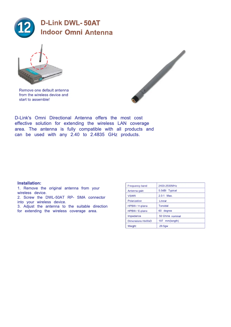 Page n°1 - Guide d'installation D-Link DWL-50AT