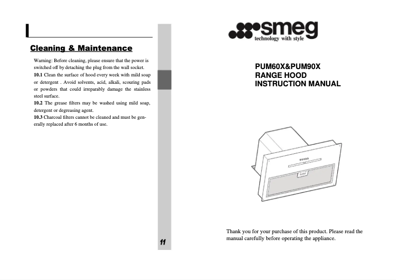 Page 1 de la notice Manuel utilisateur Smeg PUM90X