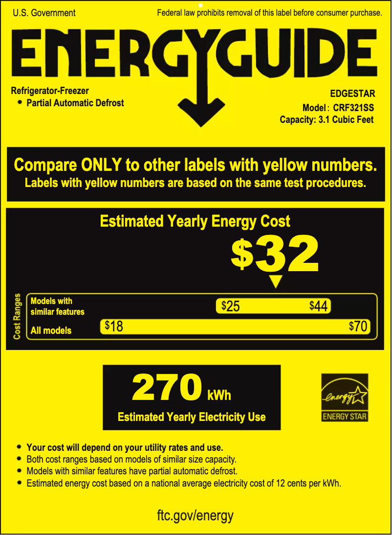 Page 1 de la notice Label énergétique EdgeStar CRF321SS