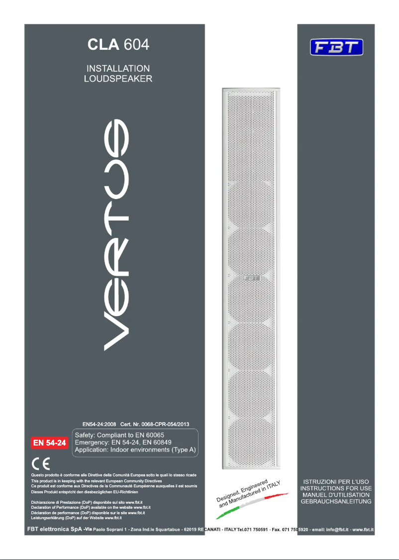 Page 1 de la notice Manuel utilisateur FBT VERTUS CLA 604