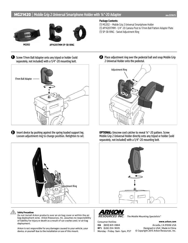 Page 1 de la notice Manuel utilisateur Arkon MG21420