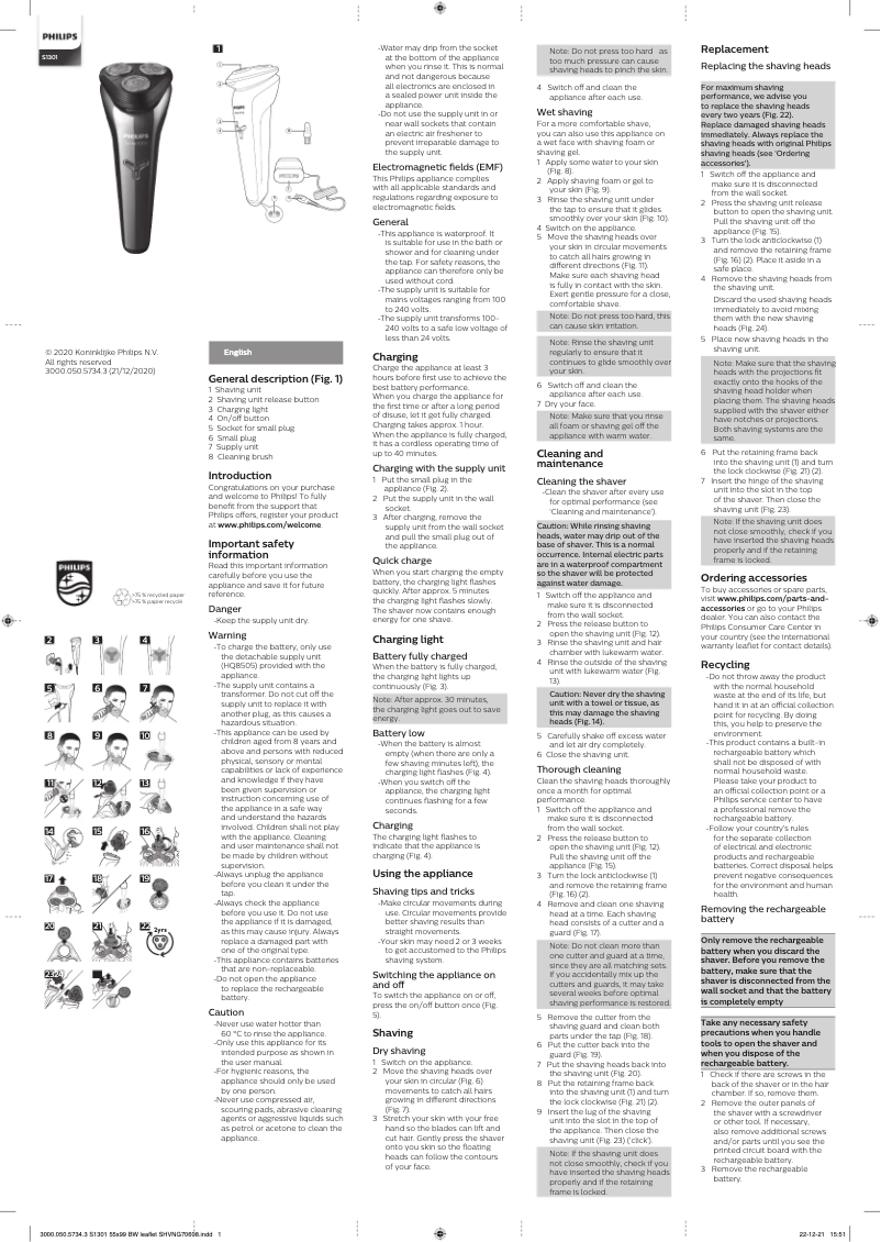 Page 1 of the manual User Manual Philips S1301