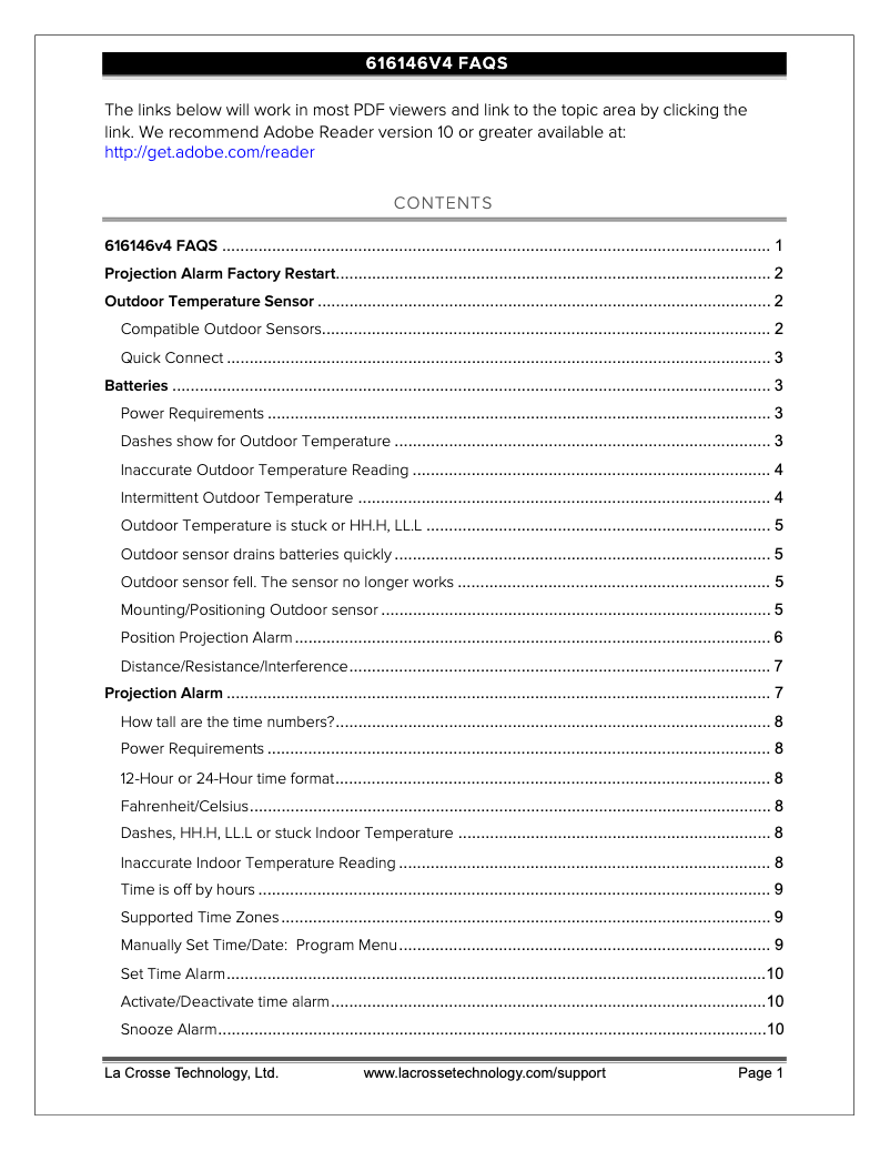 Page 1 de la notice FAQ La Crosse Technology 616-146V4