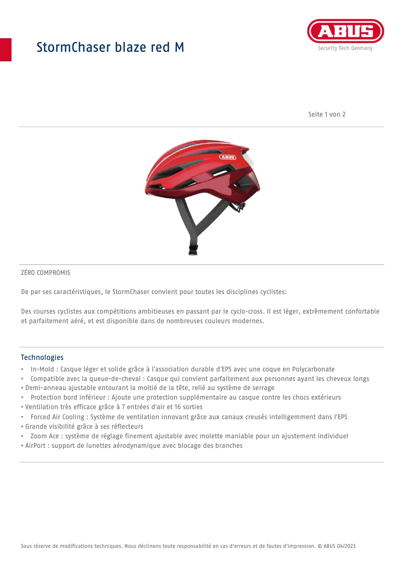 Página 1 del manual Ficha técnica Abus StormChaser