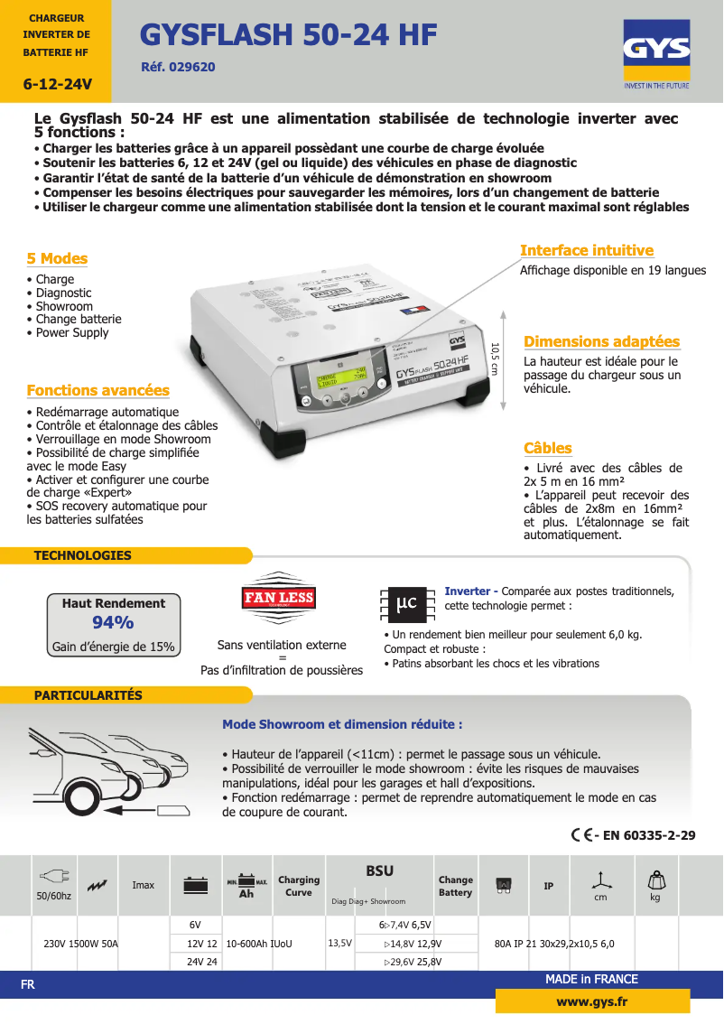 Page 1 de la notice Fiche technique GYS Gysflash 50.24 HF