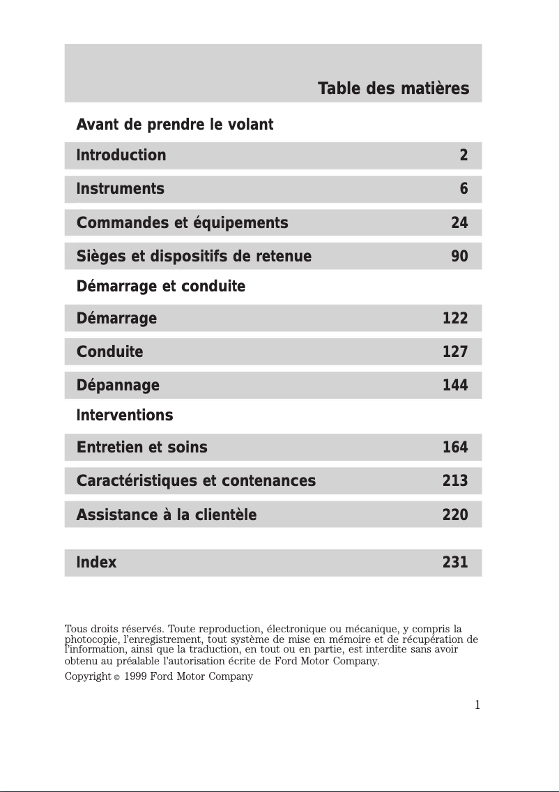 Image de la première page du manuel de l'appareil Town Car (2000)