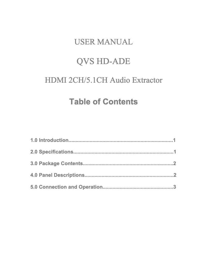 Page n°1 - Manuel utilisateur QVS HD-ADE