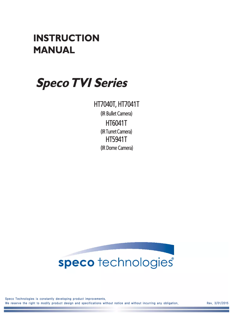 Page n°1 - Manuel utilisateur Speco Technologies HD-TVI IR HT7040T