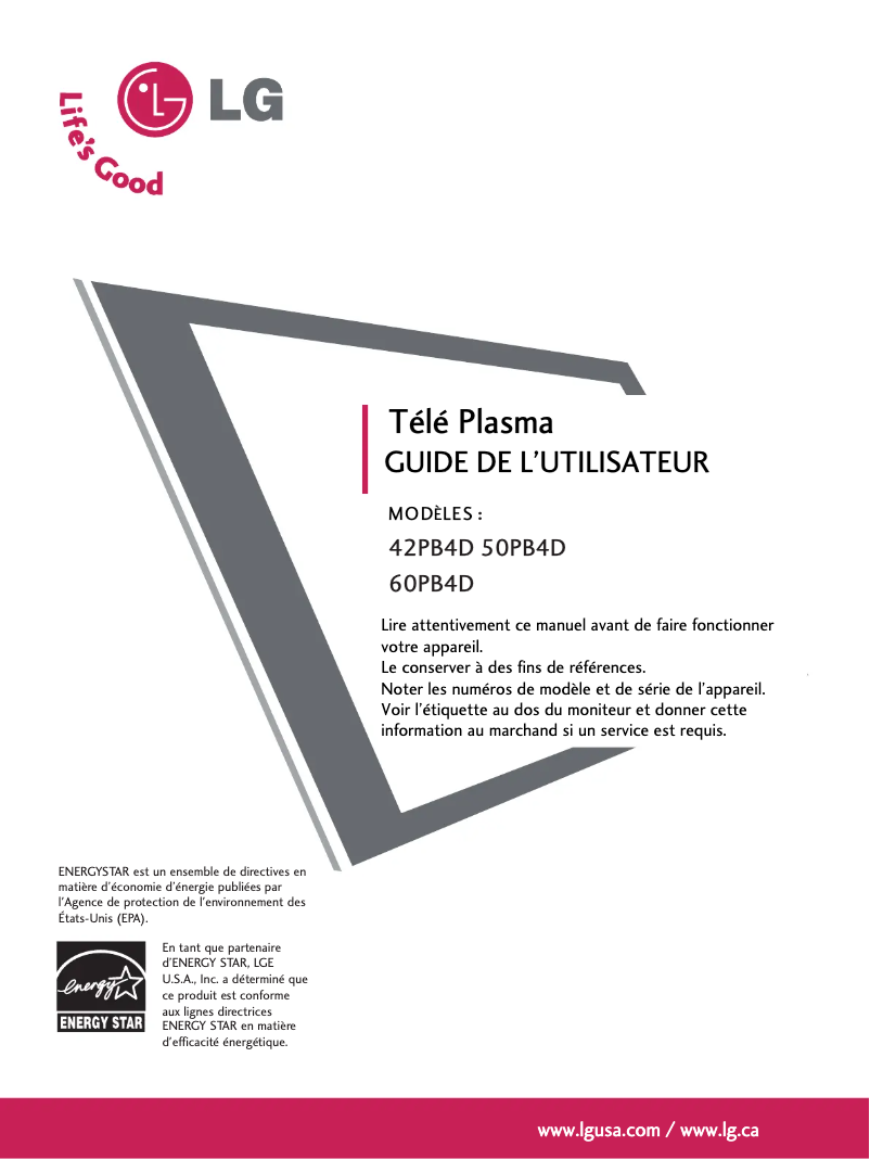 Page n°1 - Manuel utilisateur LG 50PB4D