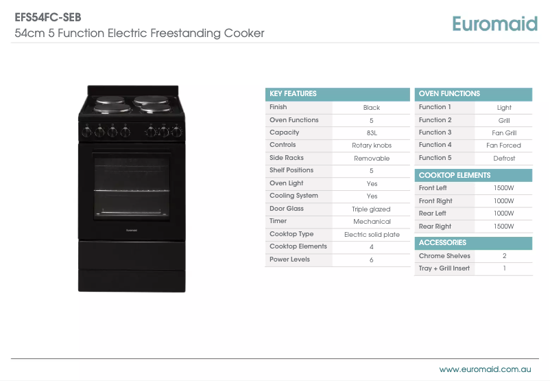 Page n°1 - Fiche technique Euromaid EFS54FC-SEB