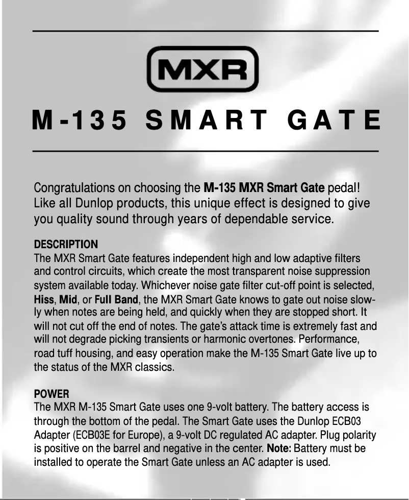 Page n°1 - Manuel utilisateur MXR Smart Gate M-135