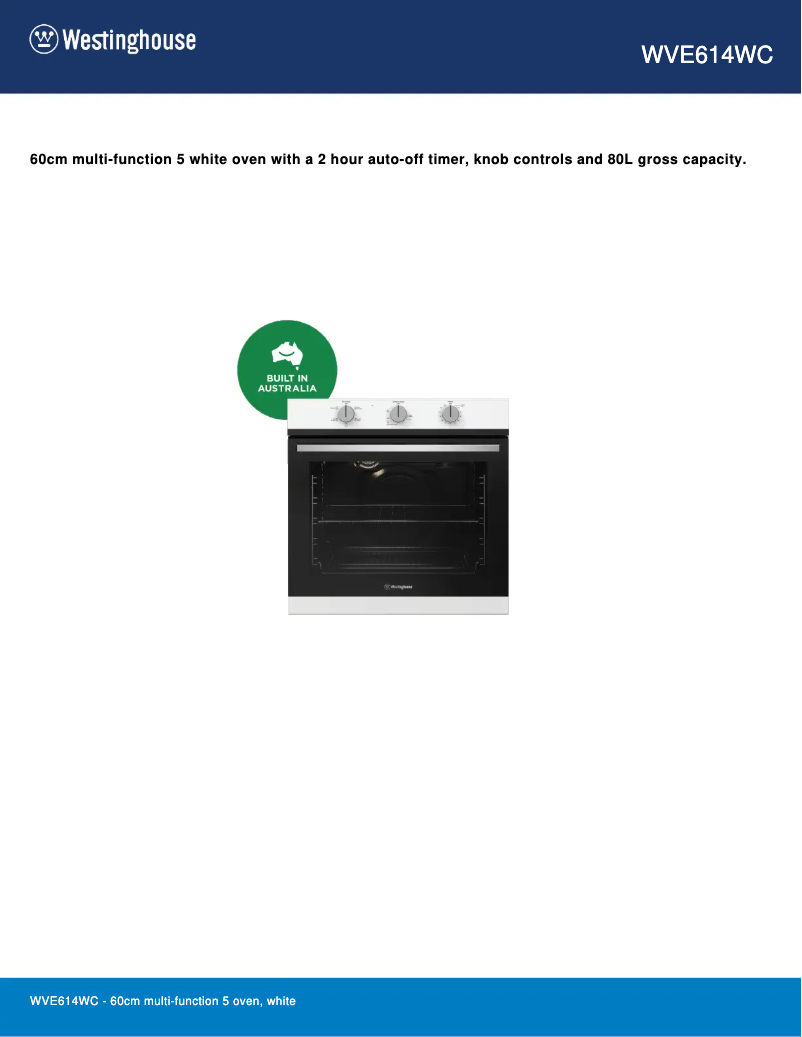 Page n°1 - Fiche technique Westinghouse WVE614WC