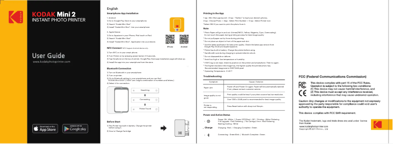 Page n°1 - Manuel utilisateur Kodak Printer Mini 2