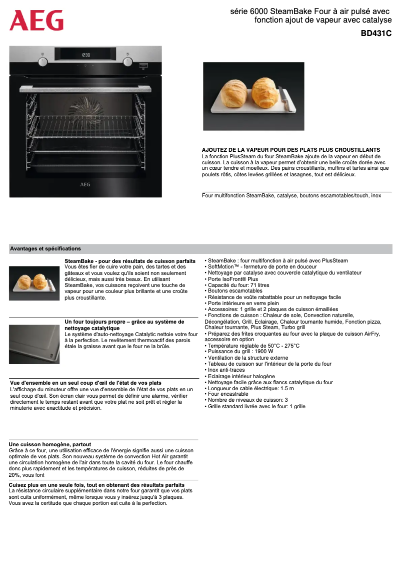Page 1 de la notice Fiche technique AEG BD431C