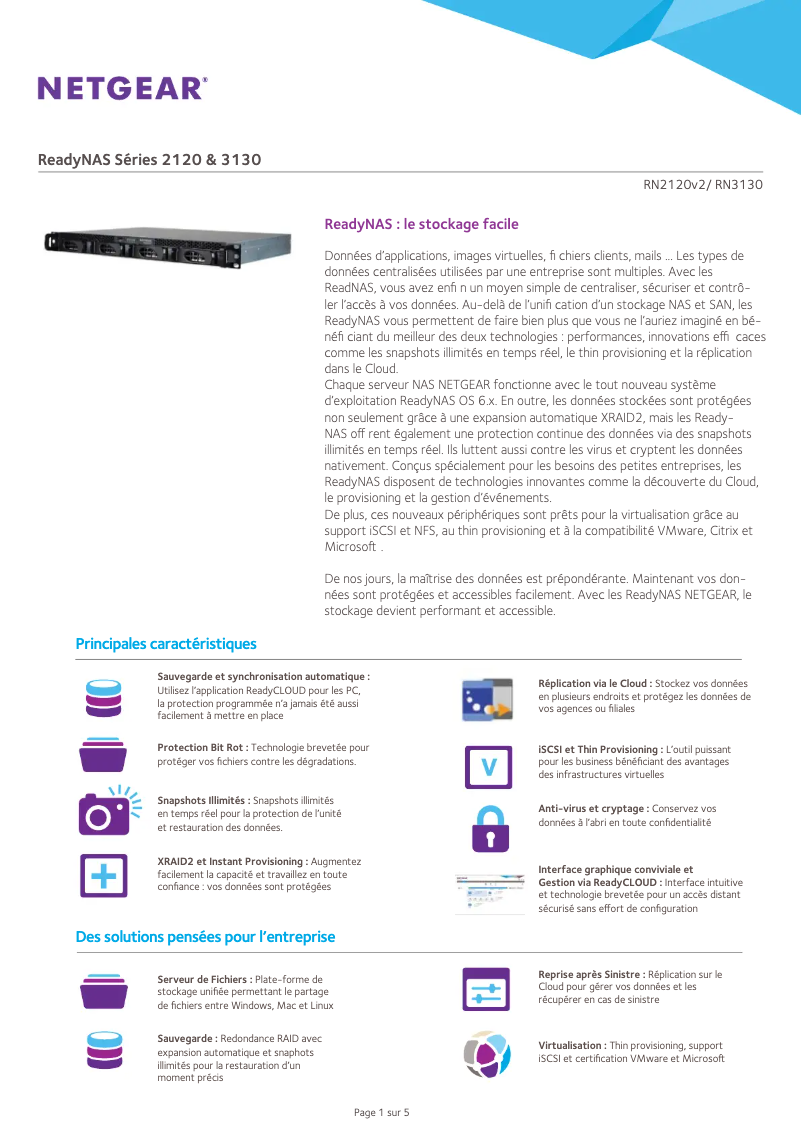 Page 1 de la notice Fiche technique Netgear ReadyNAS R31342E