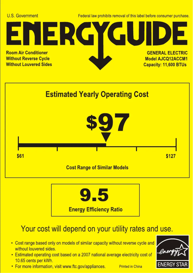 Page n°1 - Label énergétique GE AJCQ12ACC