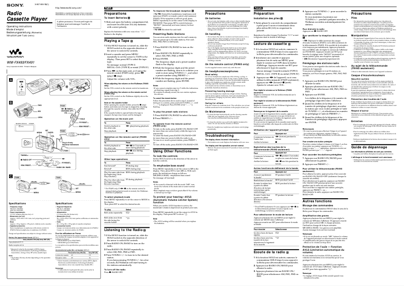 Page 1 de la notice Manuel utilisateur Sony Walkman WM-FX493