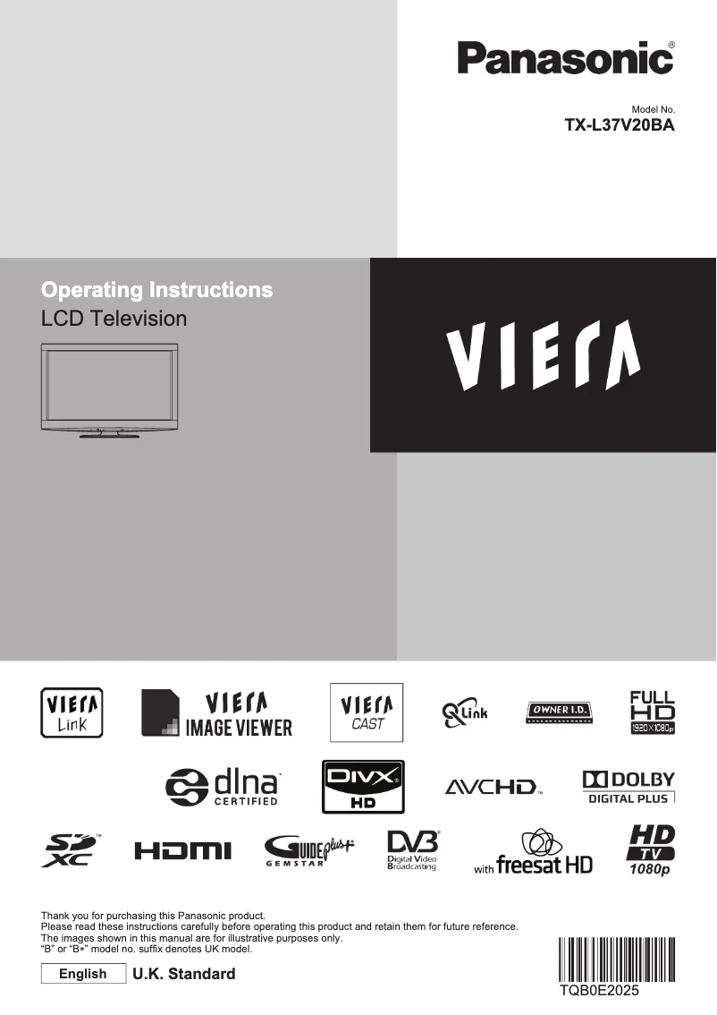 Page 1 de la notice Manuel utilisateur Panasonic Viera TX-L37V20BA