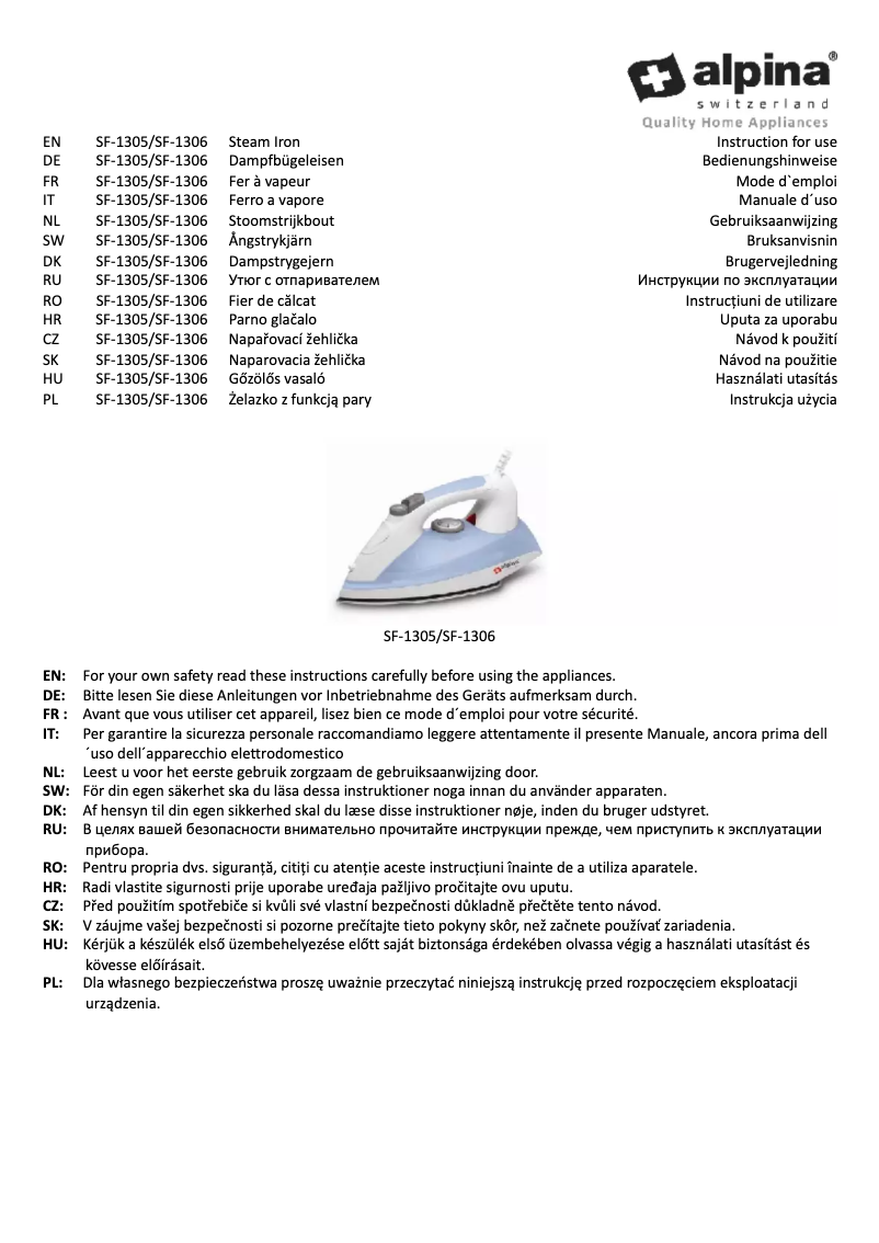 Image de la première page du manuel de l'appareil SF-1306