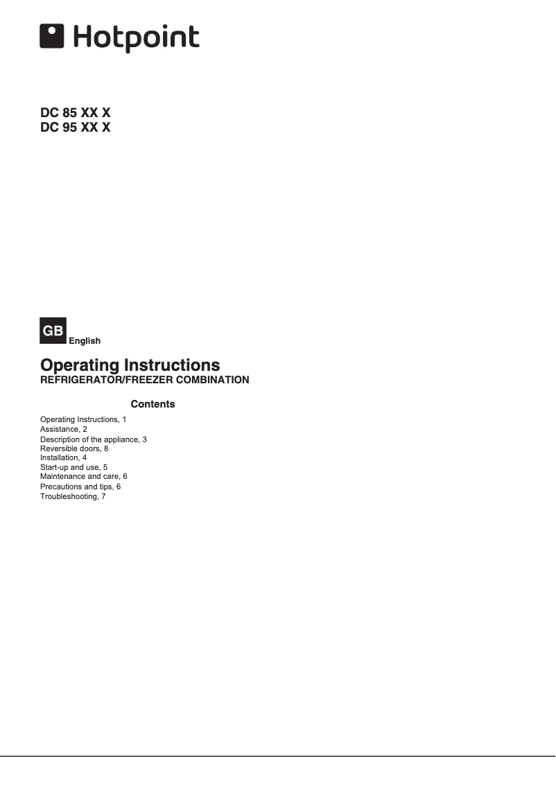 Page n°1 - Manuel utilisateur Hotpoint DC 85 N1 W