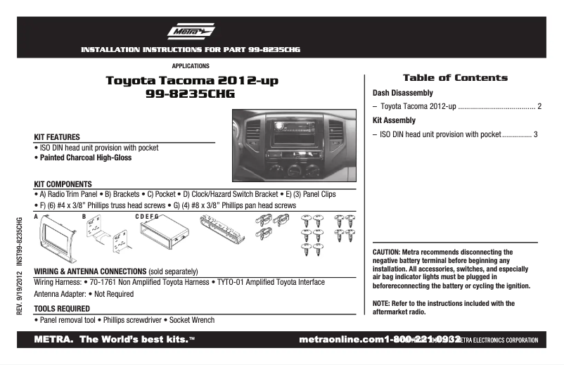 Page n°1 - Manuel utilisateur Metra 99-8235CHG