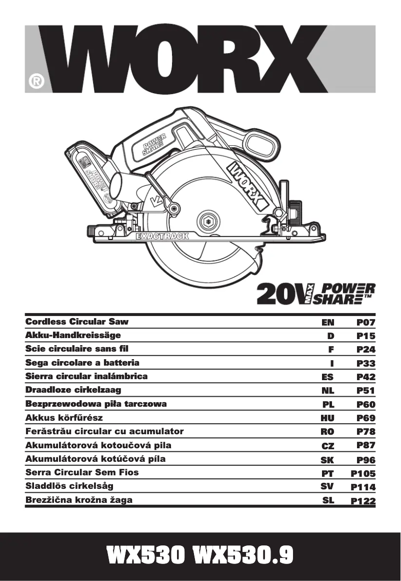 Page 1 de la notice Manuel utilisateur Worx WX530