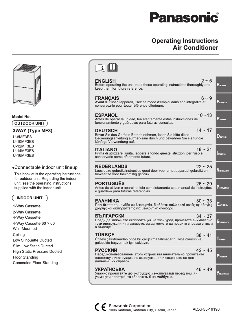 Page 1 de la notice Manuel utilisateur Panasonic U-8MF3E8