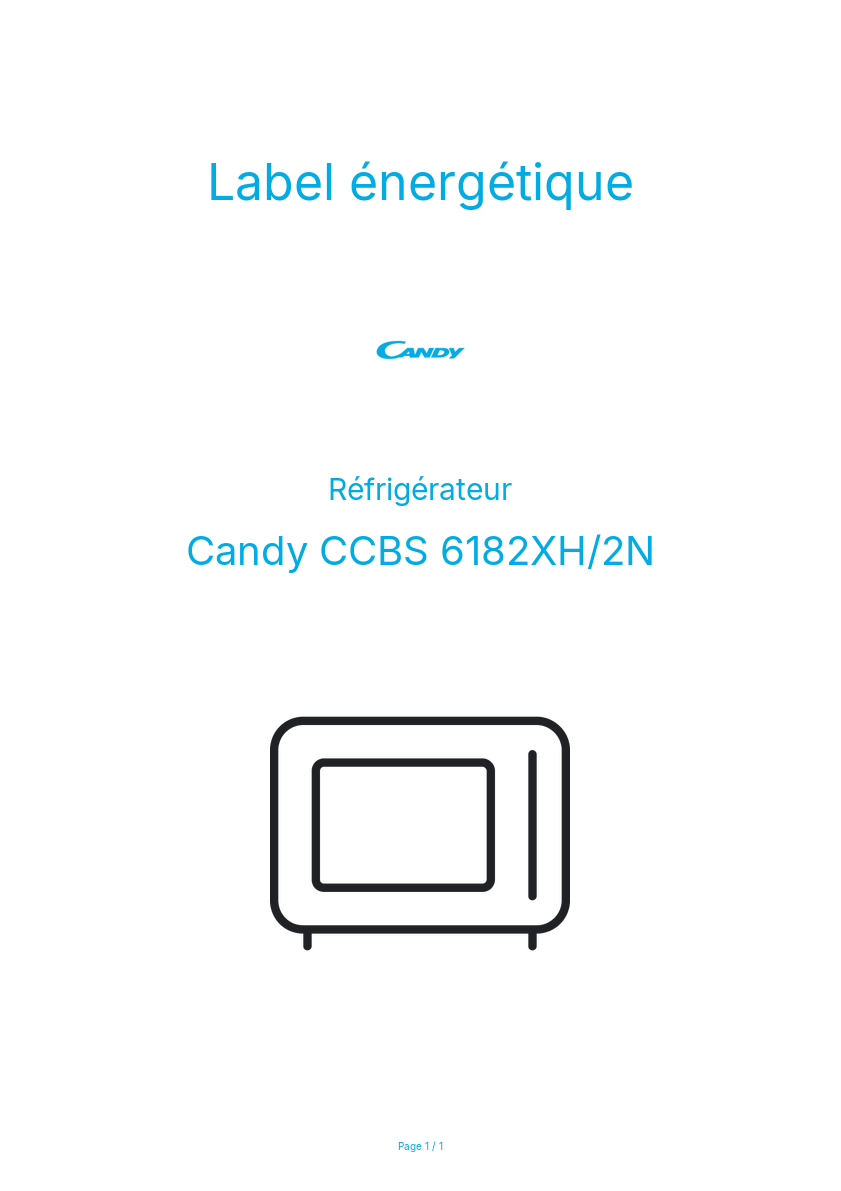 Page n°1 - Label énergétique Candy CCBS 6182XH/2N