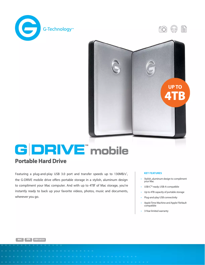 Page n°1 - Fiche technique G-Technology G-DRIVE mobile USB 3.0