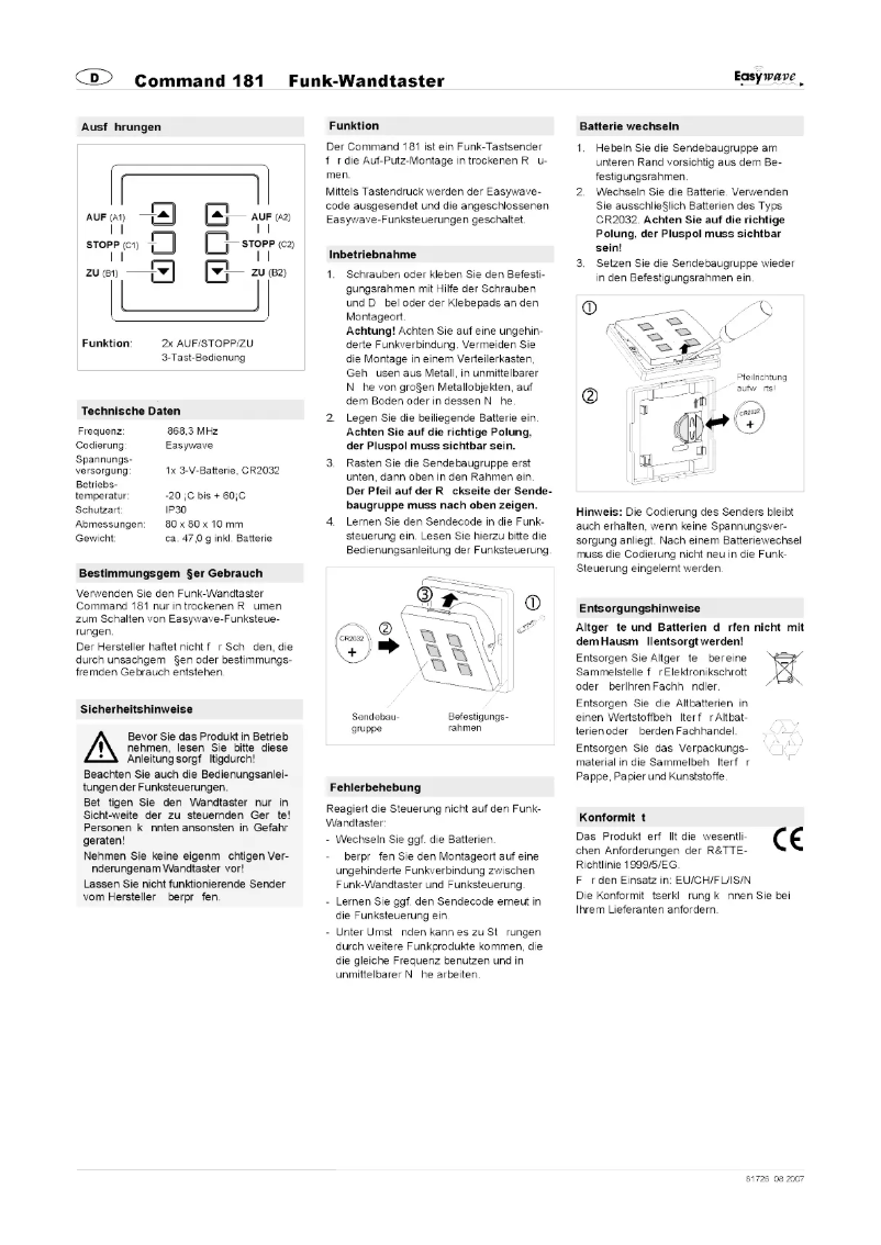 Page 1 de la notice Manuel utilisateur Marantec Command 181 Easywave